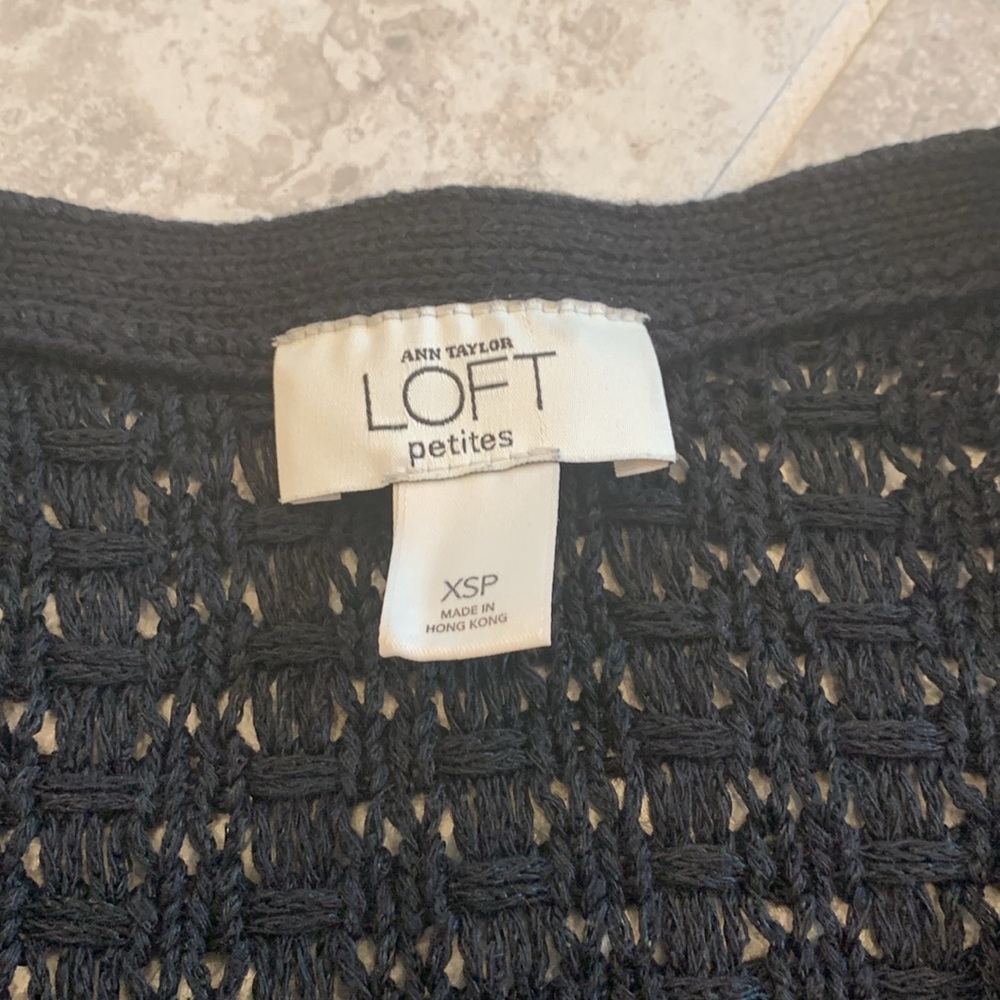 LOFT Black Crochet Open Mesh stitch Shortsleeve Cardigan - Picture 2 of 4